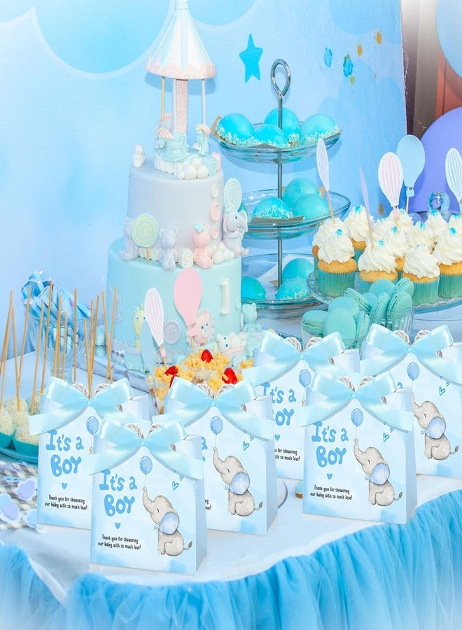 Supervitae 25 Packs Elephant Baby Shower Gifts Bag with Handles Party Favor for Guests It's a Boy Paper Goodie Gift Bag with Ribbon for Baby Shower Gender Reveal Party Supplies (Blue) - Image 5